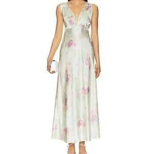 LoveShackFancy  Suniva Dress in Peachy Sage 109% Silk Maxi Dress Sz 12 Coquette